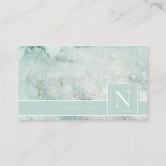 Carte De Visite Monogramme en marbre étincelant Pastel Green Std I (Devant)