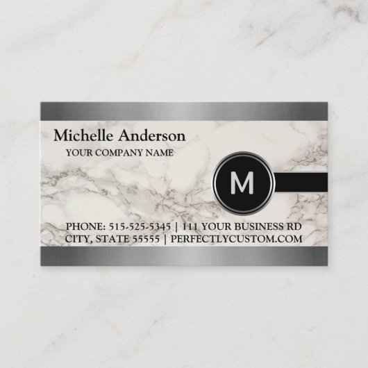 Carte De Visite Monogramme en marbre gris moderne (Devant)