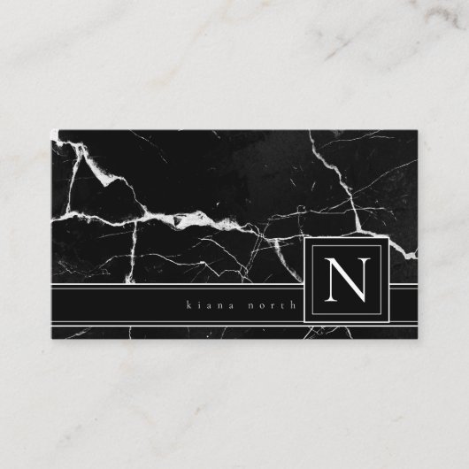Carte De Visite Monogramme en marbre simple Noir Blanc Std ID672 (Devant)