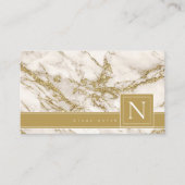 Carte De Visite Monogramme en marbre simple Noir/Or ID672 (Devant)