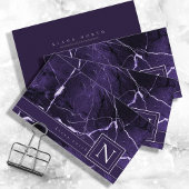 Carte De Visite Monogramme en marbre simple violet et blanc ID672