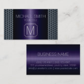 Carte De Visite Monogramme en métal inoxydable de luxe violet (Devant / Derrière)