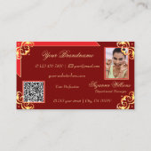 Carte De Visite Monogramme en or rouge profond Code QR photo (Dos)