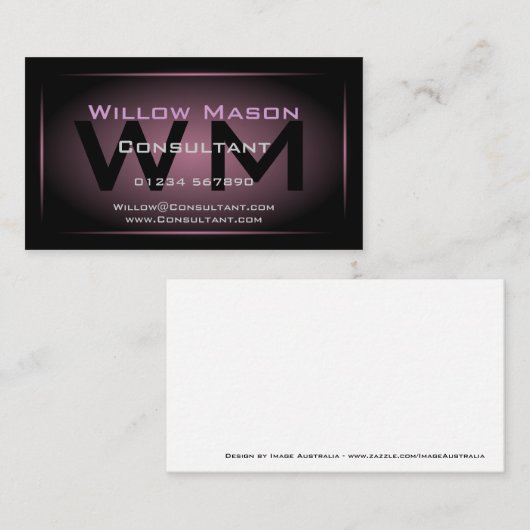 Carte De Visite Monogramme encadré noir et rose poussiéreux - Cart (Devant / Derrière)