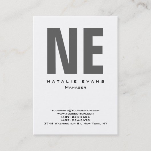 Carte De Visite Monogramme énorme simple et propre en blanc vertic (Devant)