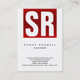 Carte De Visite Monogramme énorme vertical blanc à bande rouge mod