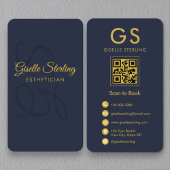Carte De Visite Monogramme Esthétique Marine Blue Gold QR Code