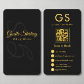 Carte De Visite Monogramme Esthétique Noir Or QR Code Beauté
