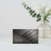 Carte De Visite Monogramme et Angles métalliques Charcoal Grey ID1 (Debout devant)