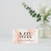 Carte De Visite Monogramme et code QR à texture marbrée pêche élég (Debout devant)