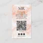 Carte De Visite Monogramme et code QR à texture marbrée pêche élég (Dos)