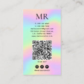 Carte De Visite Monogramme et code QR holographiques de couleurs p (Dos)