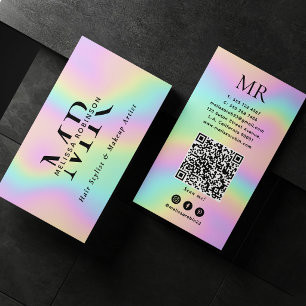 Carte De Visite Monogramme et code QR holographiques de couleurs p