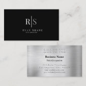 Carte De Visite Monogramme et nom blanc et gris, noir et argent, V (Devant / Derrière)