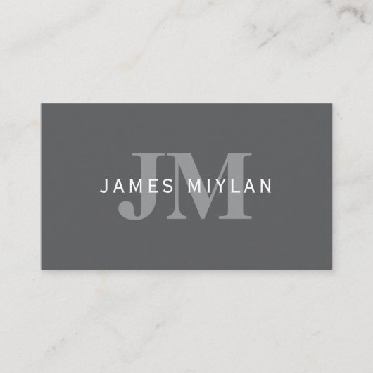 Carte De Visite Monogramme et nom gris foncé moderne (Devant)