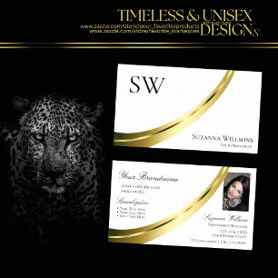 Carte De Visite Monogramme et photo de décor blanc clair classique