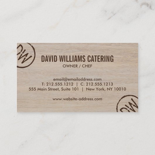 Carte De Visite Monogramme étanche à brûler au bois rustique sur b (Dos)