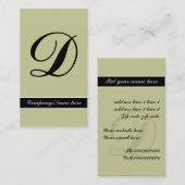 Carte De Visite Monogramme exceptionnel vert olive noir (Devant / Derrière)