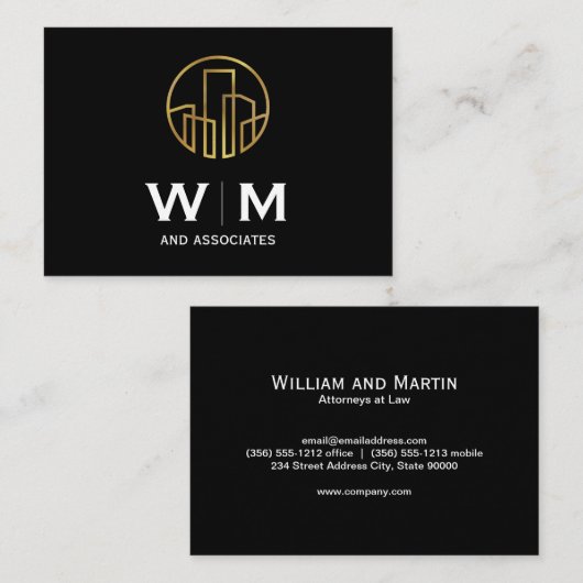 Carte De Visite Monogramme | Exécutif | Icône Bâtiments d'or (Devant / Derrière)