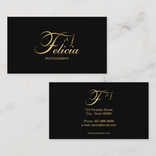 Carte De Visite Monogramme F Cheval en or (Devant / Derrière)