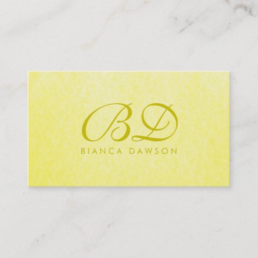 Carte De Visite Monogramme Fancy Script Texture jaune (Devant)