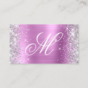 Carte De Visite Monogramme fantaisie argent pailleté lavande en fe