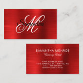Carte De Visite Monogramme fantaisie en feuille métallique rouge (Devant / Derrière)