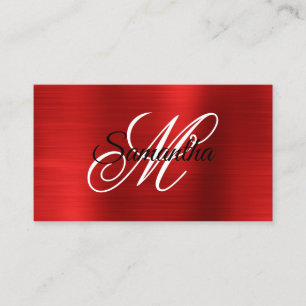 Carte De Visite Monogramme fantaisie rouge métallique