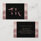 Carte De Visite Monogramme Faux Rose Gold Minimaliste (Devant / Derrière)