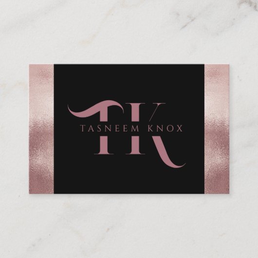 Carte De Visite Monogramme Faux Rose Gold Minimaliste (Devant)