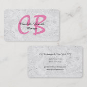 Carte De Visite Monogramme féminin professionnel gris mural rose (Devant / Derrière)