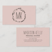 Carte De Visite Monogramme Feminine Jolie Wreath Girl Blush Rose (Devant / Derrière)