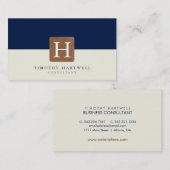 Carte De Visite Monogramme fendu de couleur de sable du bleu | de (Devant / Derrière)