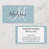 Carte De Visite Monogramme Fille et Glam Blue Parties scintillant  (Devant / Derrière)