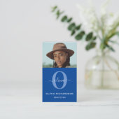 Carte De Visite Monogramme fille Nom du script Blue White Job Vert (Debout devant)