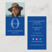 Carte De Visite Monogramme fille Nom du script Blue White Job Vert (Devant / Derrière)