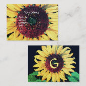 CARTE DE VISITE MONOGRAMME FLEURALE RUSTIQUE TOURNESOL (Devant / Derrière)