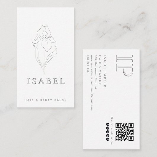 Carte De Visite monogramme fleuri de presse-lettres professionnell (Devant / Derrière)