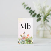Carte De Visite Monogramme | Fleurs Succulentes (Debout devant)