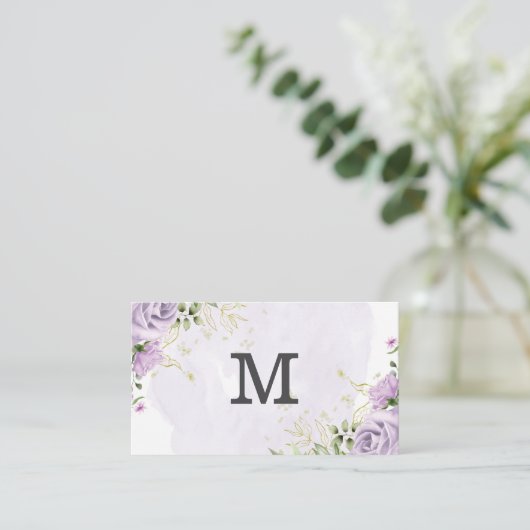 Carte De Visite Monogramme | Fleurs violettes (Debout devant)