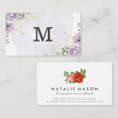 Carte De Visite Monogramme | Fleurs violettes (Devant / Derrière)
