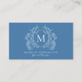 Carte De Visite Monogramme Floral Bleu Moderne (Devant)