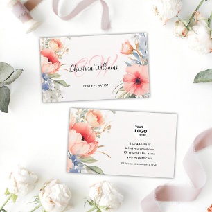 Carte De Visite Monogramme floral d'aquarelle unique