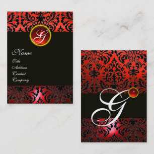 Carte De Visite MONOGRAMME FLORAL DE DAMMASK NOIR, Ruby Gem