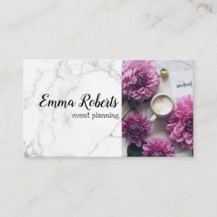Carte De Visite Monogramme floral de pivoines aquarelles roses dou