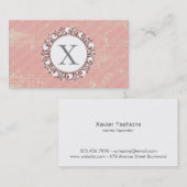 Carte De Visite Monogramme floral /radial | Grunge Rose (Devant / Derrière)