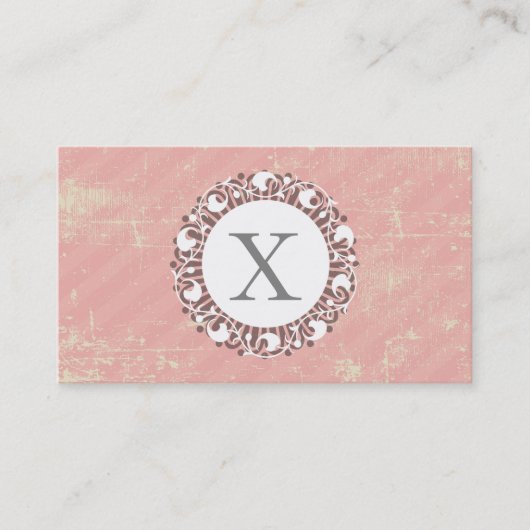 Carte De Visite Monogramme floral /radial | Grunge Rose (Devant)