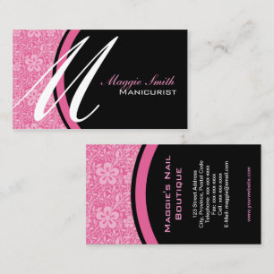 Carte De Visite Monogramme floral rose de damassé