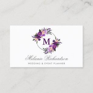 Carte De Visite Monogramme floral ultra-violet pourpre d'aquarelle
