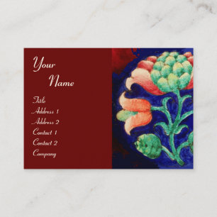 Carte De Visite MONOGRAMME FLORAL, vert rouge orange